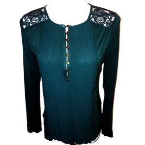 Maurices Teal Lace Shoulder Women's Henley